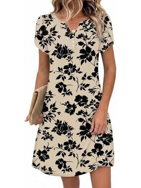 Women's Casual Dresses with Pockets Summer Floral V-Neck A-Line Tshirt Dress Sho